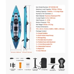 VEVOR Inflatable Kayak, 2-Person Inflatable Recreational Kayak 700LBS Capacity, Leak & Puncture-Resistant with Padded Seat, PVC Drop-Stitch Floor, 2 Paddles, Hand Pump & Carry Bag for Fishing Camping