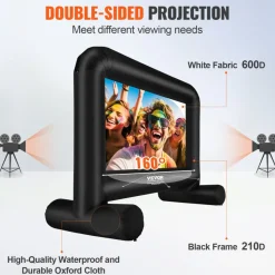 VEVOR Inflatable Movie Screen 20FT Inflatable Projector Screen for outside with 350W Air Blower Inflatable Screen Oxford Fabric Material Blow Up Screen for Outdoor Movie Supports Front/Rear Projection