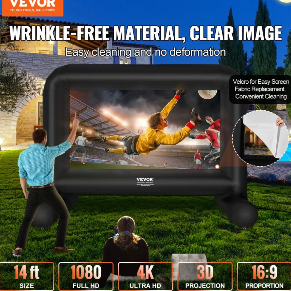 VEVOR Inflatable Movie Screen 20FT Inflatable Projector Screen for outside with 350W Air Blower Inflatable Screen Oxford Fabric Material Blow Up Screen for Outdoor Movie Supports Front/Rear Projection