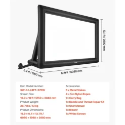 VEVOR Inflatable Movie Screen, 24 ft Outdoor Inflatable Projection Screen with Portable Storage Bag, Front/Rear Projection, Easy Set Up, Blow Up Screen for Outdoor Backyard Movie Night, Theme Parties