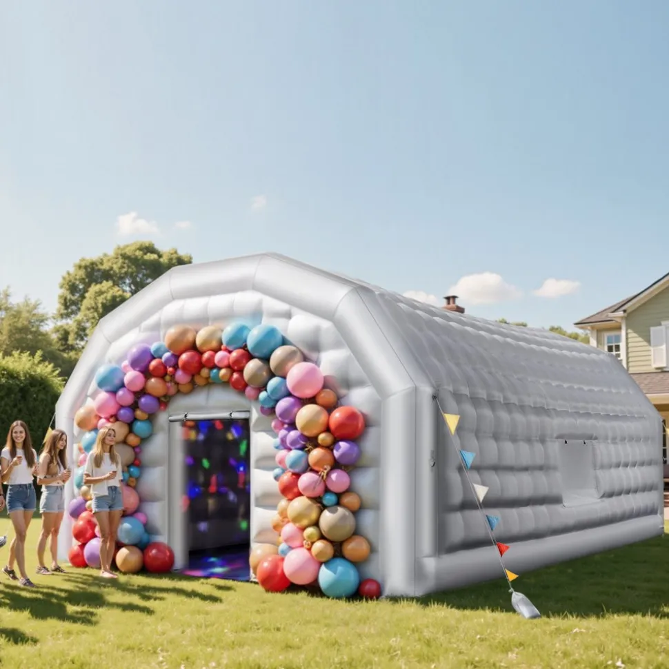 VEVOR Inflatable Nightclub, 29.5 x 19.7 x 13.1 ft Inflatable Party Tent with 1100W Blower & Sandbag, Blow up Night Club with 2 Windows, Air Cube House for Event Birthday Wedding Party, White