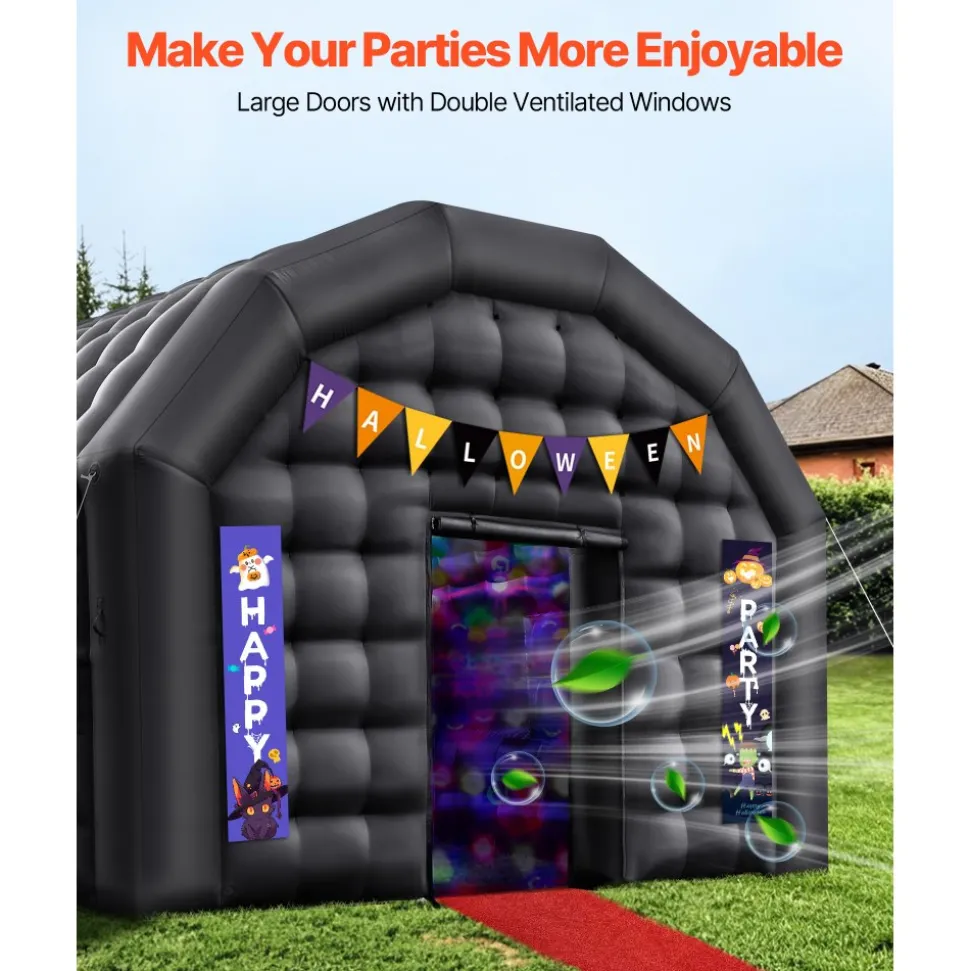 VEVOR Inflatable Nightclub, 19.7 x 16.4 x 12 ft Inflatable Party Tent with 680W Blower & Sandbag, Ventilated Blow up Night Club with 2 Windows, Air Cube House for Event Birthday Wedding Party