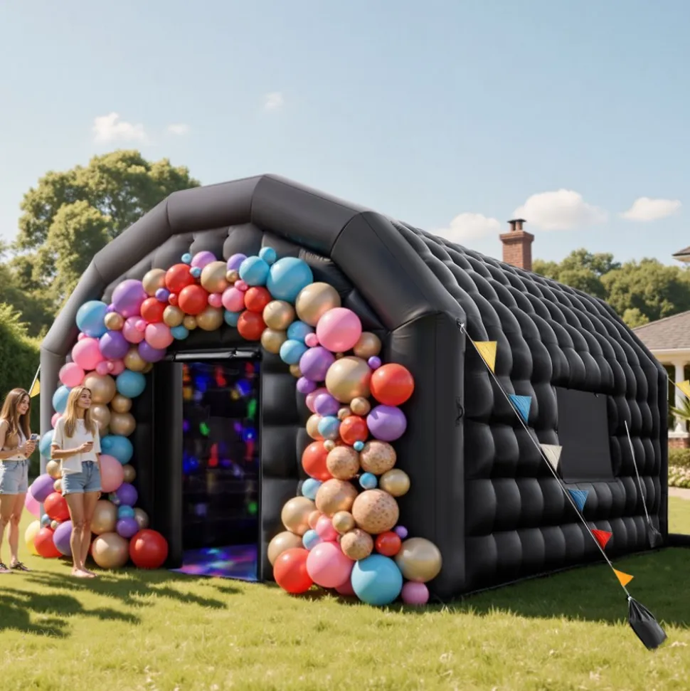 VEVOR Inflatable Nightclub, 19.7 x 16.4 x 12 ft Inflatable Party Tent with 680W Blower & Sandbag, Ventilated Blow up Night Club with 2 Windows, Air Cube House for Event Birthday Wedding Party
