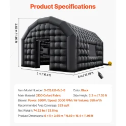 VEVOR Inflatable Nightclub, 19.7 x 16.4 x 12 ft Inflatable Party Tent with 680W Blower & Sandbag, Ventilated Blow up Night Club with 2 Windows, Air Cube House for Event Birthday Wedding Party