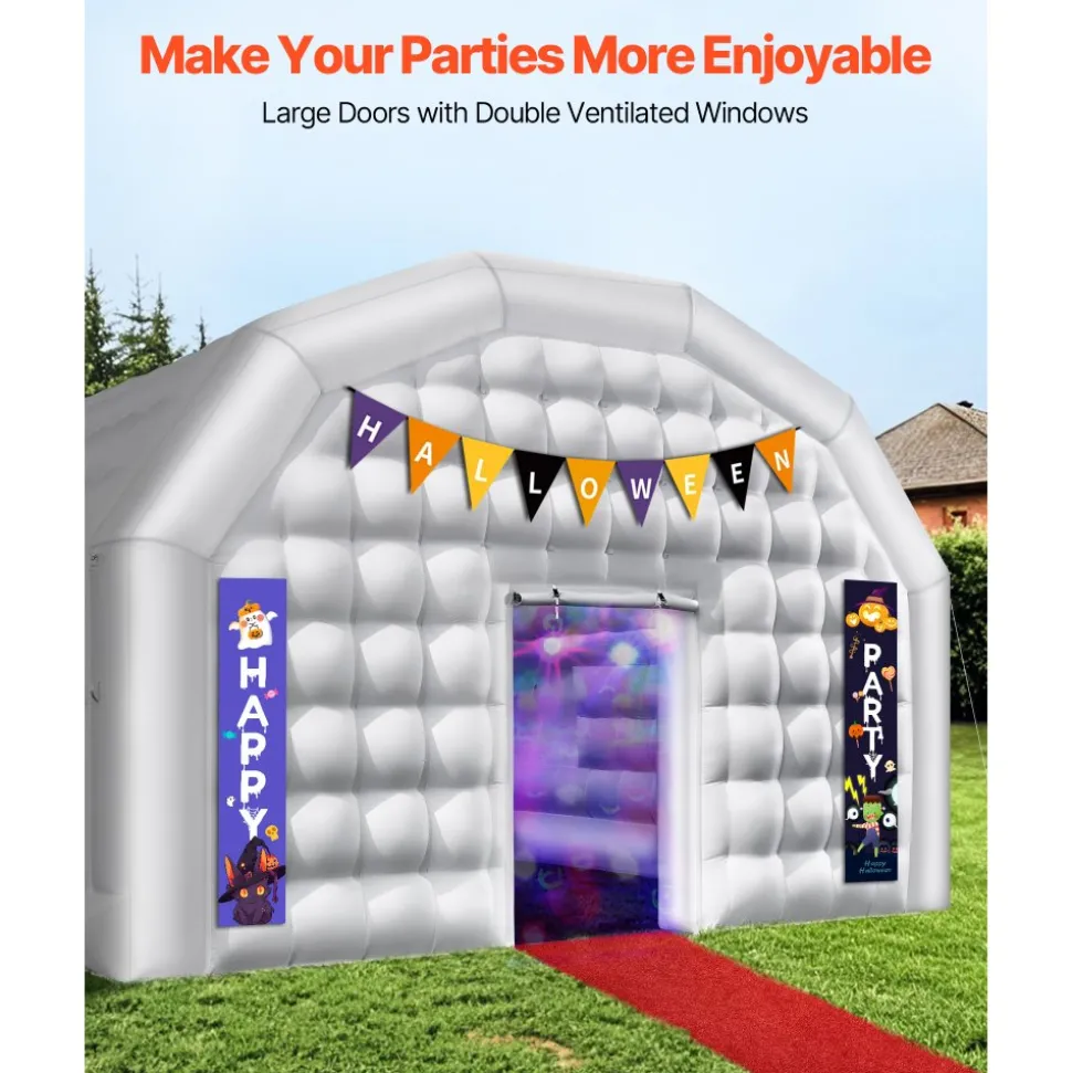 VEVOR Inflatable Nightclub, 26.2 x 19.7 x 13.1 ft Inflatable Party Tent with 1100W Blower & Sandbag, Blow up Night Club with 2 Windows, Air Cube House for Event Birthday Wedding Party, White