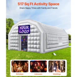 VEVOR Inflatable Nightclub, 26.2 x 19.7 x 13.1 ft Inflatable Party Tent with 1100W Blower & Sandbag, Blow up Night Club with 2 Windows, Air Cube House for Event Birthday Wedding Party, White