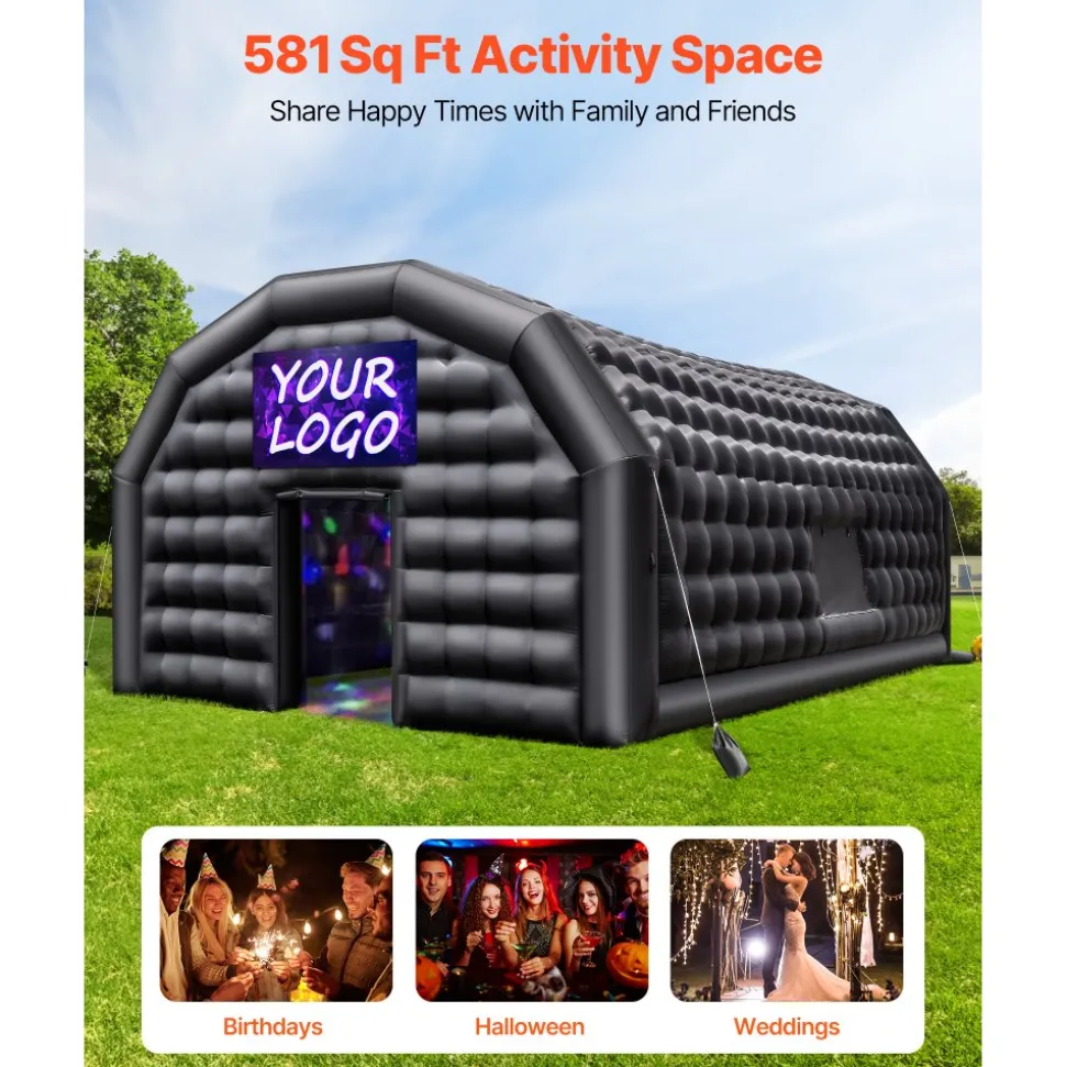 VEVOR Inflatable Nightclub, 29.5 x 19.7 x 13.1 ft Inflatable Party Tent with 1100W Blower & Sandbag, Ventilated Blow up Night Club with 2 Windows, Air Cube House for Event Birthday Wedding Party
