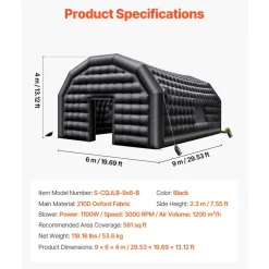 VEVOR Inflatable Nightclub, 29.5 x 19.7 x 13.1 ft Inflatable Party Tent with 1100W Blower & Sandbag, Ventilated Blow up Night Club with 2 Windows, Air Cube House for Event Birthday Wedding Party