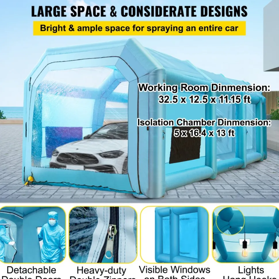 VEVOR Inflatable Paint Booth, 13x10x9ft Inflatable Spray Booth, 950W High Powerful Blower Spray Booth Tent, Car Paint Tent Air Filter System for Car Parking Tent Workstation Motorcycle Garage