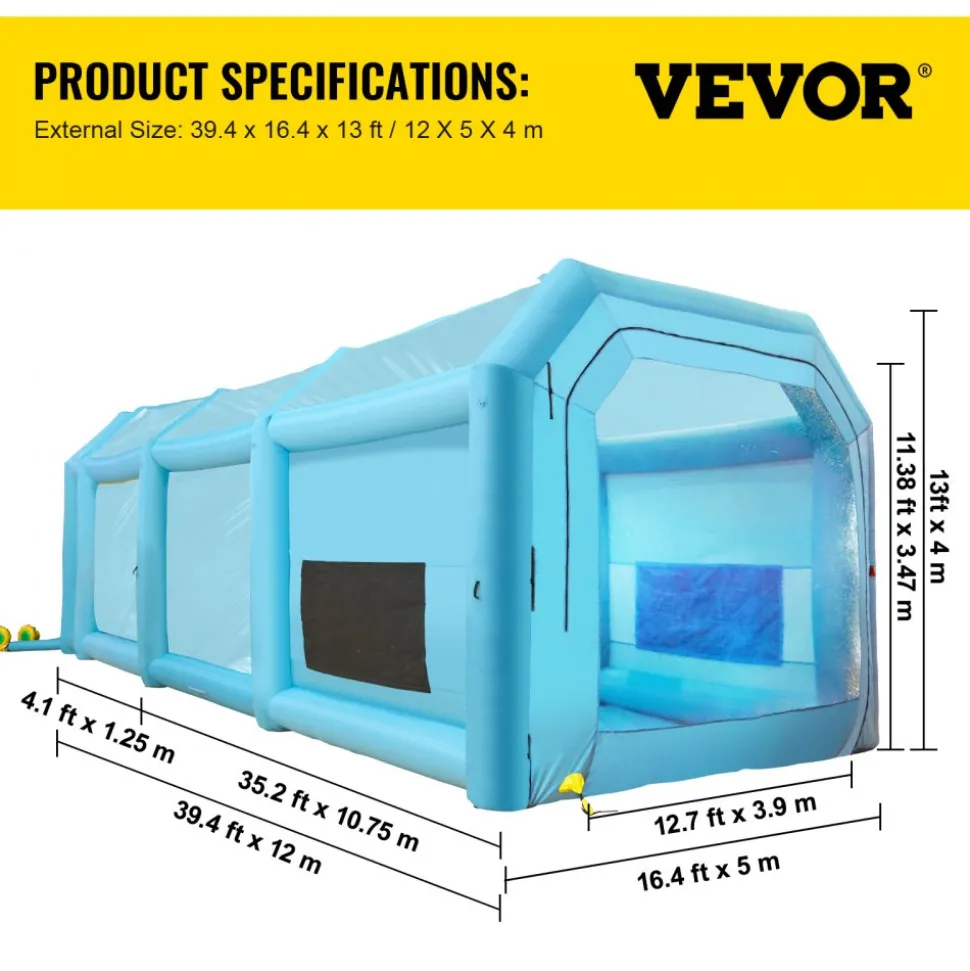 VEVOR Inflatable Paint Booth, 13x10x9ft Inflatable Spray Booth, 950W High Powerful Blower Spray Booth Tent, Car Paint Tent Air Filter System for Car Parking Tent Workstation Motorcycle Garage