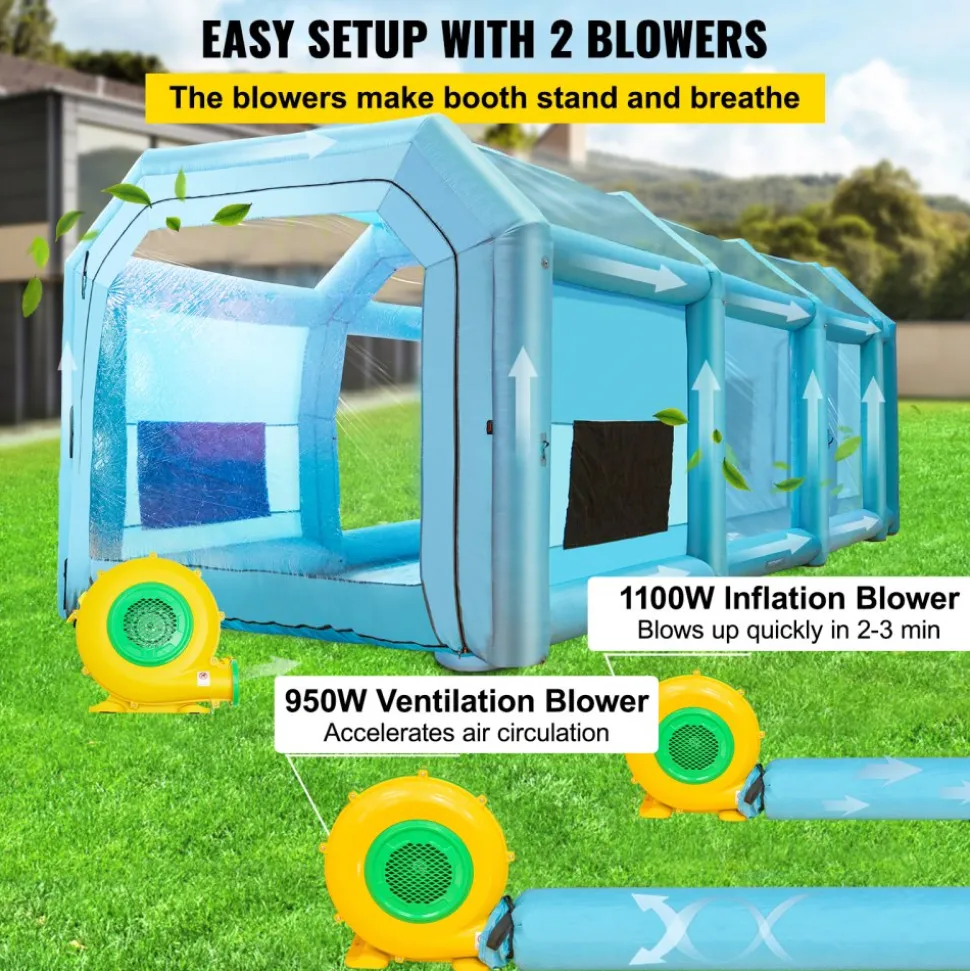 VEVOR Inflatable Paint Booth, 13x10x9ft Inflatable Spray Booth, 950W High Powerful Blower Spray Booth Tent, Car Paint Tent Air Filter System for Car Parking Tent Workstation Motorcycle Garage