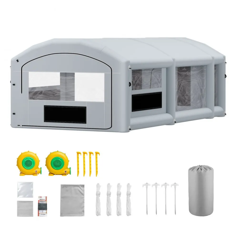 VEVOR Inflatable Paint Booth, 20 x 10 x 8 ft, Portable Spray Booth with 480W+750W Blowers and Large Filter Cotton, Arched Roof Blow Up Painting Tent for ATV, Motorcycle, and Medium Furniture, Blue
