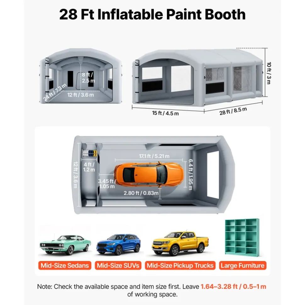 VEVOR Inflatable Paint Booth, 20 x 10 x 8 ft, Portable Spray Booth with 480W+750W Blowers and Large Filter Cotton, Arched Roof Blow Up Painting Tent for ATV, Motorcycle, and Medium Furniture, Blue