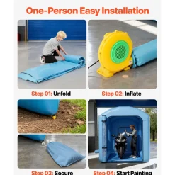 VEVOR Inflatable Paint Booth, 9.84 x 8.2 x 8.2 ft, Inflatable Spray Booth with 550W Powerful Blower and Air Filter System, Round Roof with Light Hook, for Painting Bicycle, Motorcycle, and Furniture