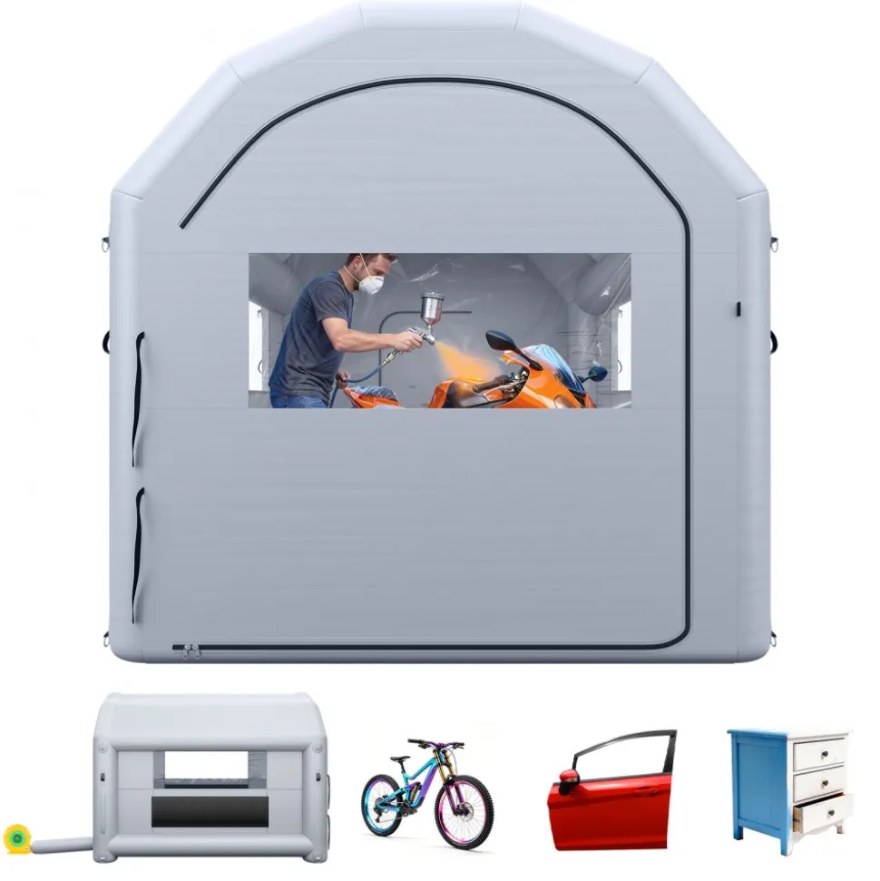 VEVOR Inflatable Paint Booth, 9.84 x 8.2 x 8.2 ft, Inflatable Spray Booth with 550W Powerful Blower and Air Filter System, Triangular Roof, for Painting Bicycle, Motorcycle, Automotive Sheet Metal