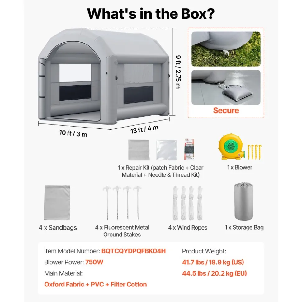 VEVOR Inflatable Paint Booth, 9.84 x 8.2 x 8.2 ft, Inflatable Spray Booth with 550W Powerful Blower and Air Filter System, Triangular Roof, for Painting Bicycle, Motorcycle, Automotive Sheet Metal