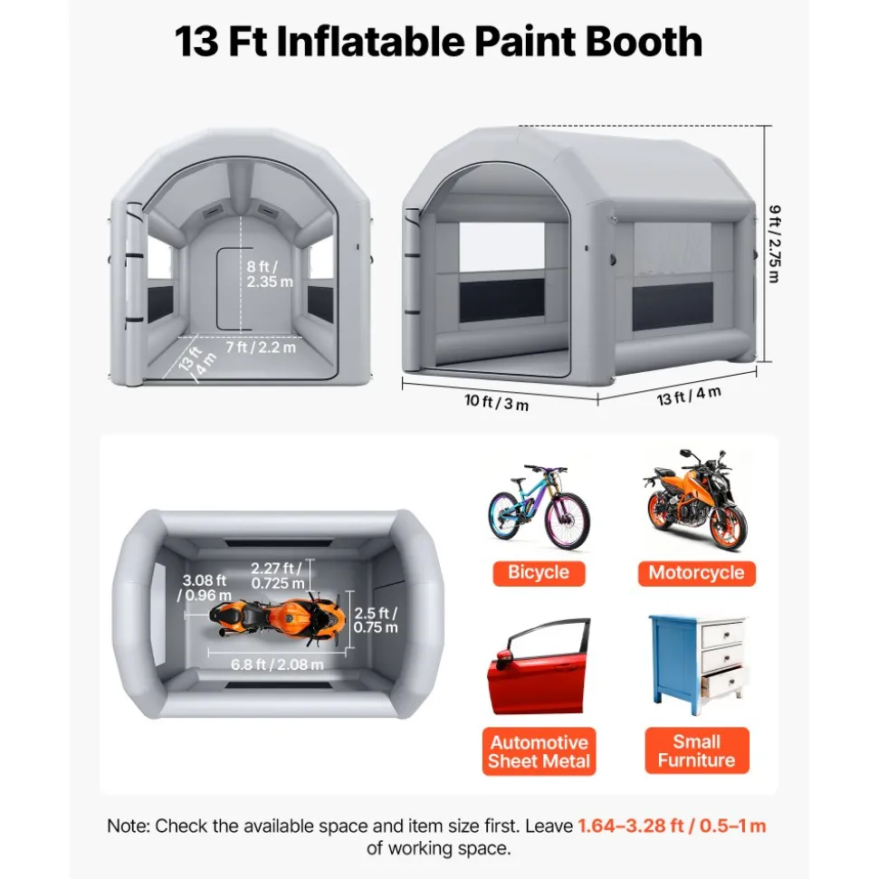 VEVOR Inflatable Paint Booth, 9.84 x 8.2 x 8.2 ft, Inflatable Spray Booth with 550W Powerful Blower and Air Filter System, Triangular Roof, for Painting Bicycle, Motorcycle, Automotive Sheet Metal