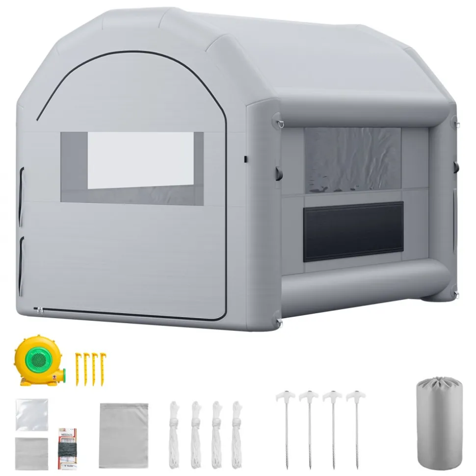 VEVOR Inflatable Paint Booth, 9.84 x 8.2 x 8.2 ft, Inflatable Spray Booth with 550W Powerful Blower and Air Filter System, Triangular Roof, for Painting Bicycle, Motorcycle, Automotive Sheet Metal