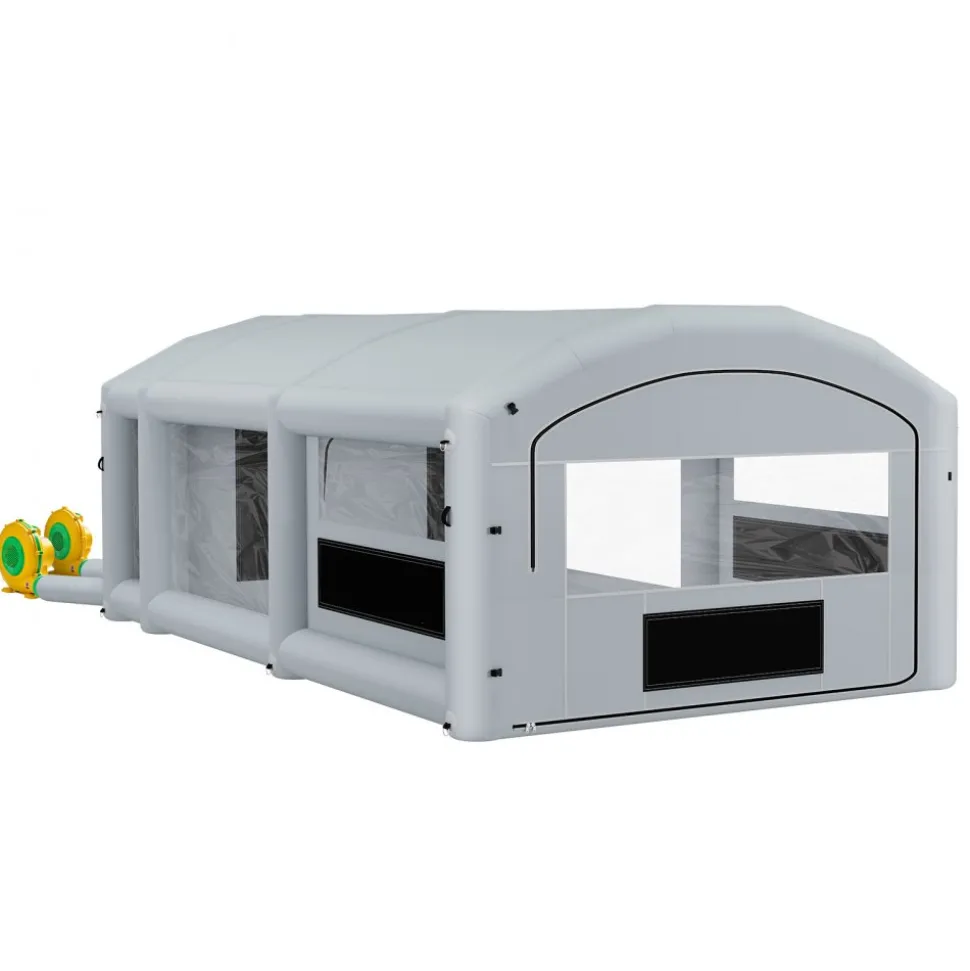 VEVOR Inflatable Paint Booth, 39 x 16 x 13 ft, Portable Spray Booth with 950W+1100W Blowers, Large Filter Cotton, Changing Area, Arched Roof Painting Tent for Heavy-Duty Pickup Truck and Van, Gray