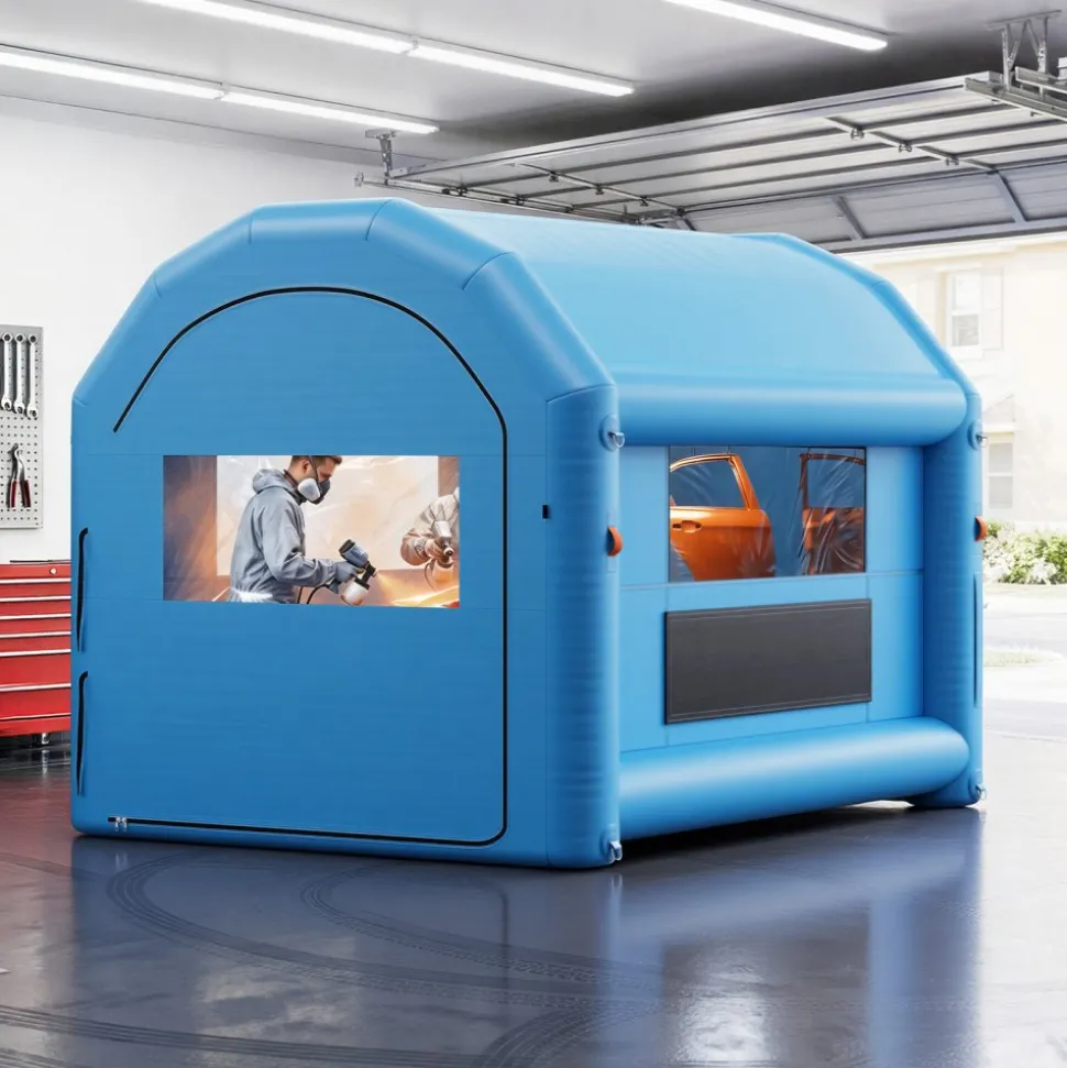 VEVOR Inflatable Paint Booth, 13 x 10 x 9 ft, Portable Spray Booth with 750W Powerful Blower and Large Filter Cotton, Arched Roof Blow Up Painting Tent for Bike, Motorcycle, and Furniture, Blue