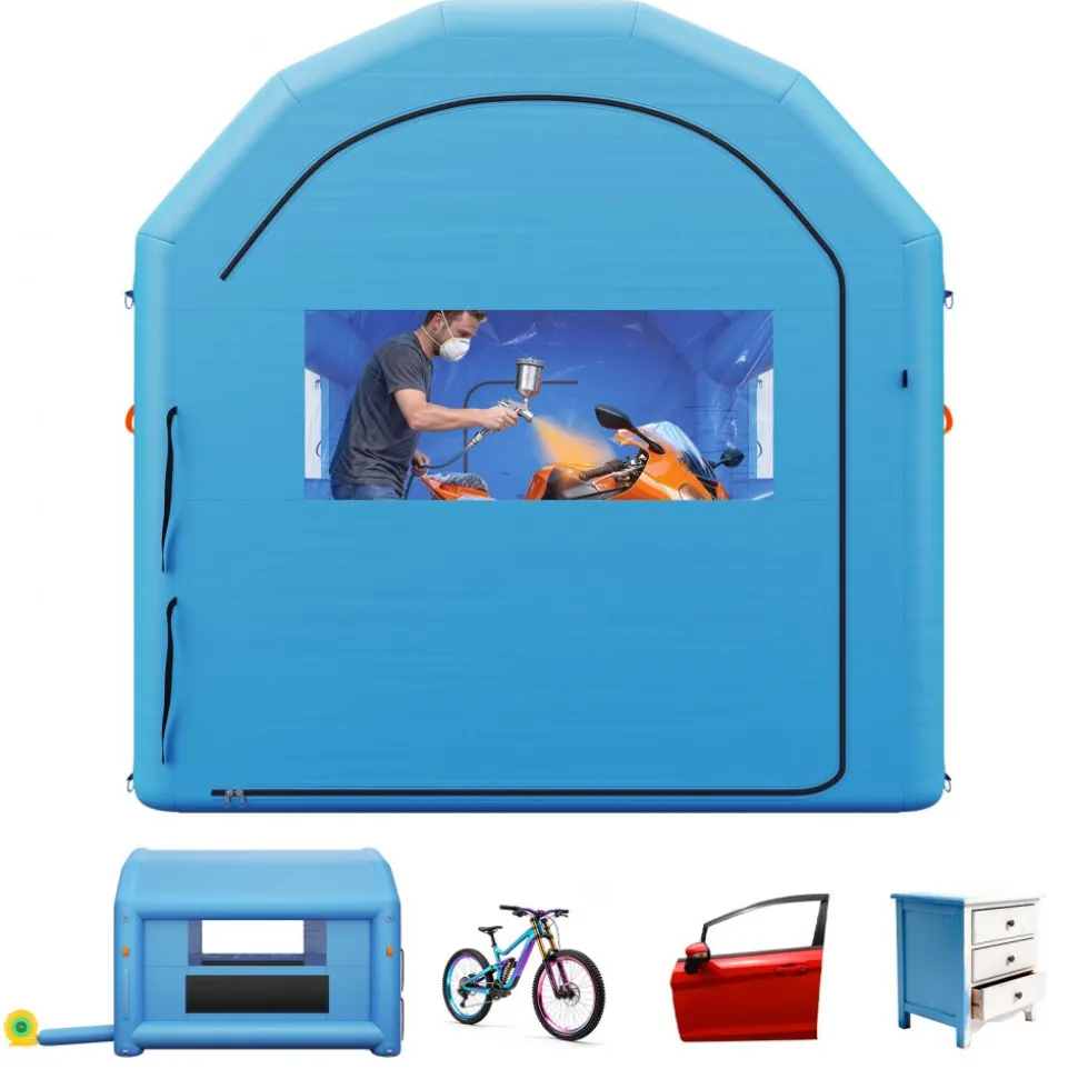 VEVOR Inflatable Paint Booth, 13 x 10 x 9 ft, Portable Spray Booth with 750W Powerful Blower and Large Filter Cotton, Arched Roof Blow Up Painting Tent for Bike, Motorcycle, and Furniture, Blue