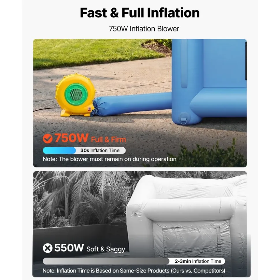 VEVOR Inflatable Paint Booth, 13 x 10 x 9 ft, Portable Spray Booth with 750W Powerful Blower and Large Filter Cotton, Arched Roof Blow Up Painting Tent for Bike, Motorcycle, and Furniture, Blue