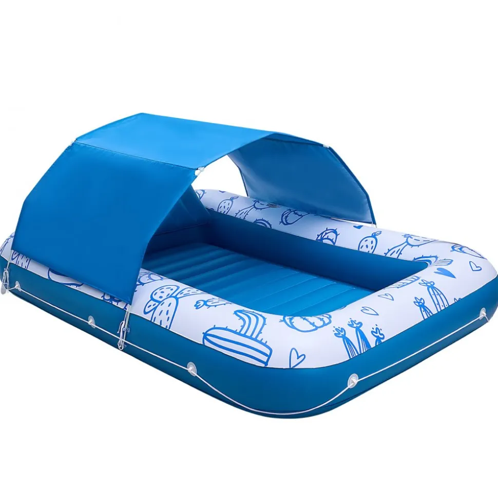 VEVOR Inflatable Pool Float with UPF 50+ Canopy, 82" x 55" Large Tanning Pool Floating Lounger for Adults, 550LBS Capacity Sunbathing Lounger Floaties with Pillow, Phone & Cup Holder for Water Fun