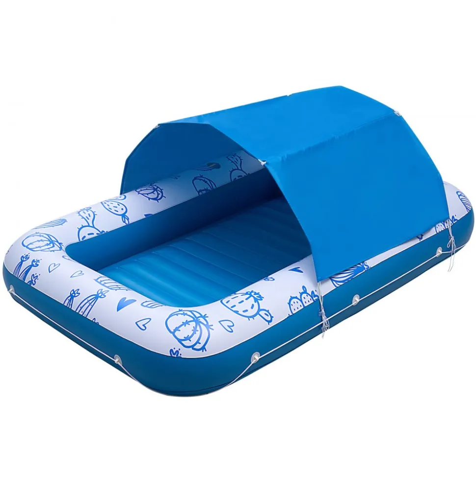 VEVOR Inflatable Pool Float with UPF 50+ Canopy, 82" x 55" Large Tanning Pool Floating Lounger for Adults, 550LBS Capacity Sunbathing Lounger Floaties with Pillow, Phone & Cup Holder for Water Fun
