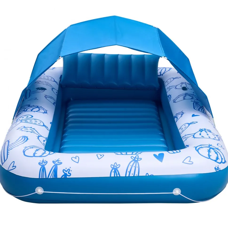 VEVOR Inflatable Pool Float with UPF 50+ Canopy, 82" x 55" Large Tanning Pool Floating Lounger for Adults, 550LBS Capacity Sunbathing Lounger Floaties with Pillow, Phone & Cup Holder for Water Fun