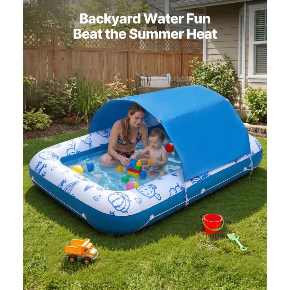 VEVOR Inflatable Pool Float with UPF 50+ Canopy, 82" x 55" Large Tanning Pool Floating Lounger for Adults, 550LBS Capacity Sunbathing Lounger Floaties with Pillow, Phone & Cup Holder for Water Fun