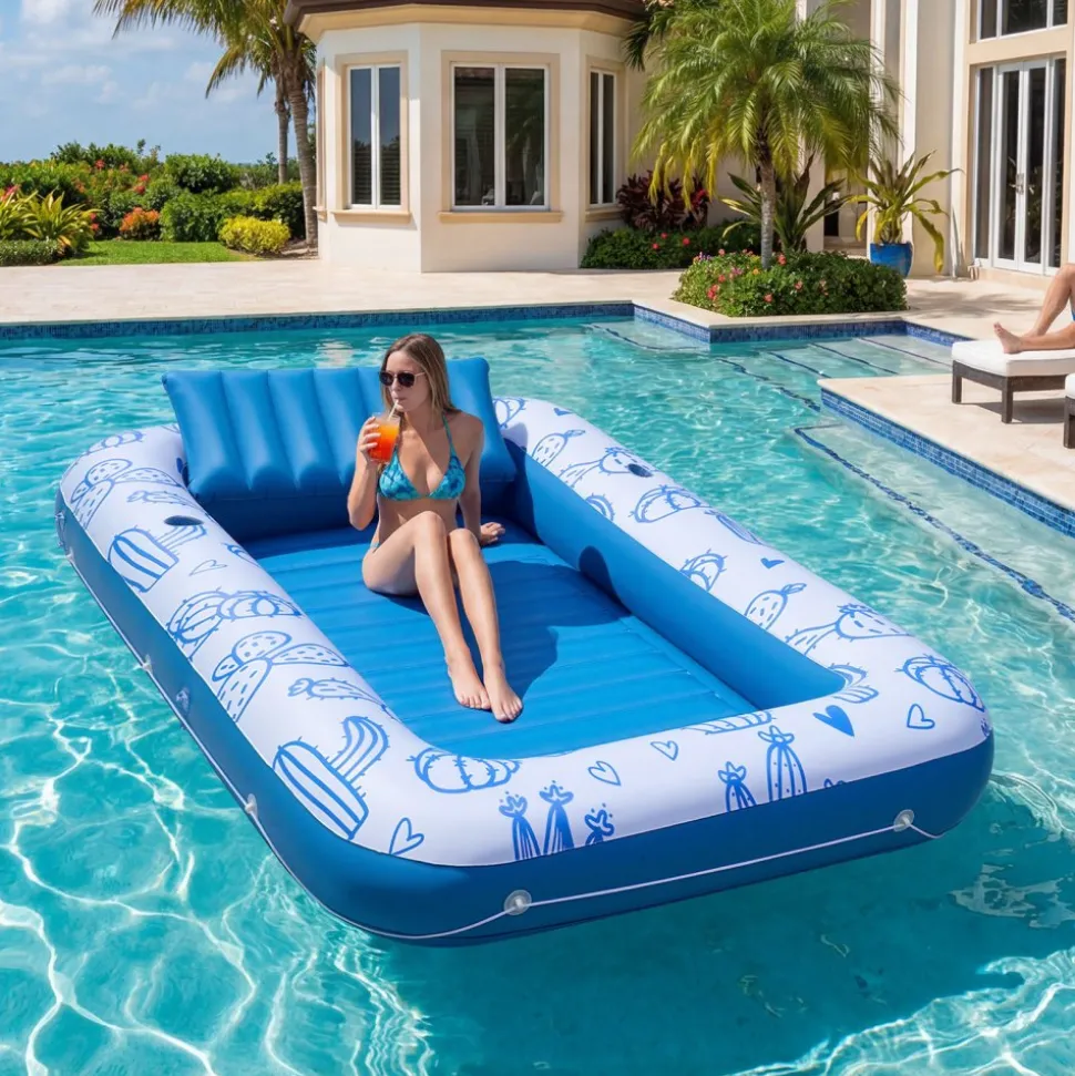 VEVOR Inflatable Pool Float with UPF 50+ Canopy, 82" x 55" Large Tanning Pool Floating Lounger for Adults, 550LBS Capacity Sunbathing Lounger Floaties with Pillow, Phone & Cup Holder for Water Fun