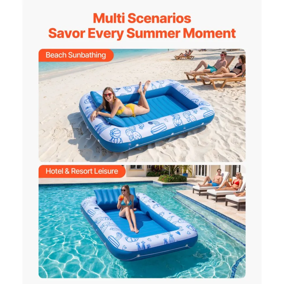 VEVOR Inflatable Pool Float with UPF 50+ Canopy, 82" x 55" Large Tanning Pool Floating Lounger for Adults, 550LBS Capacity Sunbathing Lounger Floaties with Pillow, Phone & Cup Holder for Water Fun
