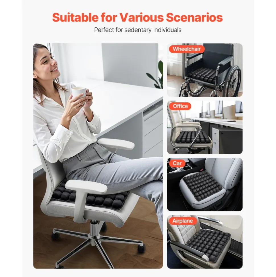 VEVOR Inflatable Seat Cushion, 3D Air Cell Seat Cushion for Pressure Relief, Lycra & TPU Wheelchair Seat Pad with Manual Pump, Lightweight and Portable for Travel, Office, Car, Airplane