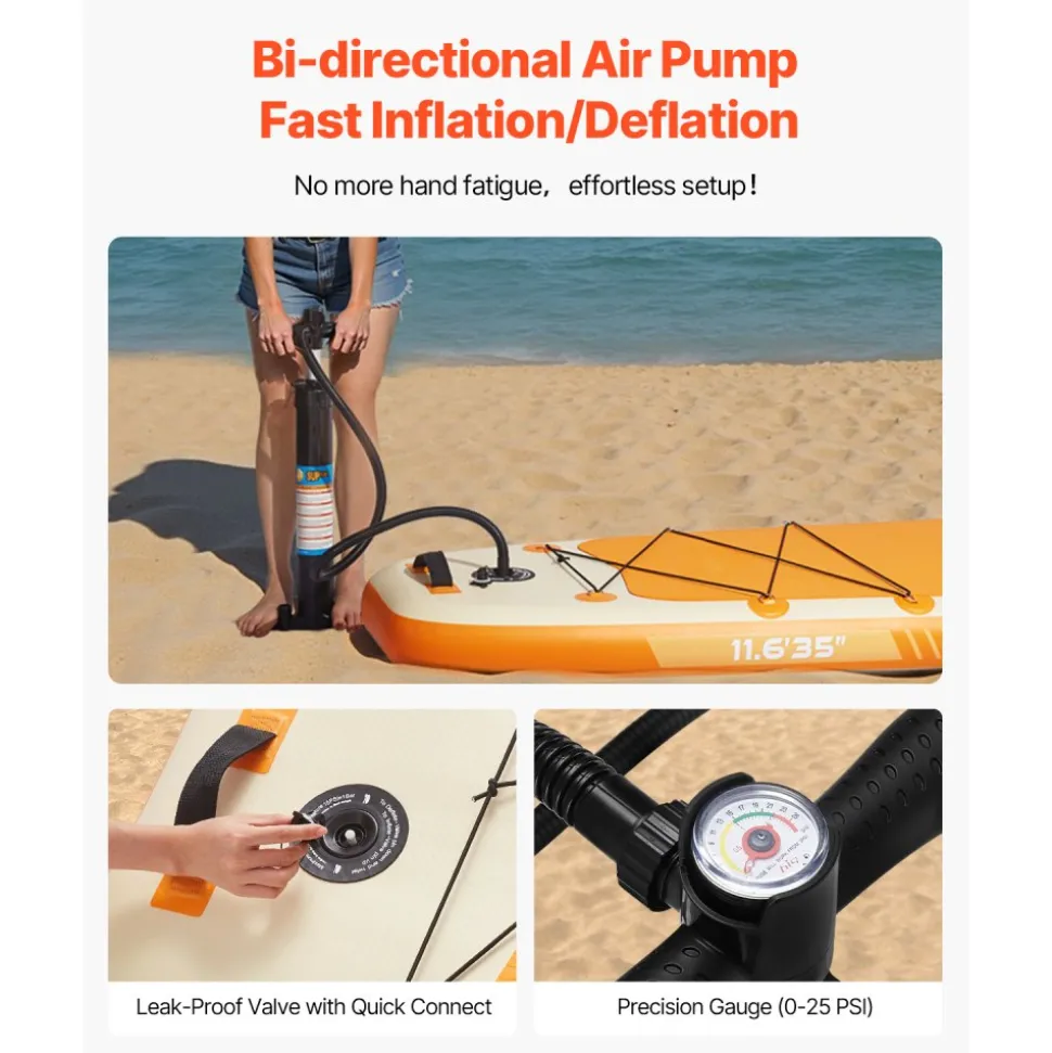 VEVOR Inflatable Stand Up Paddle Board, 11.6' x 35" x 6" Wide Ultra-Light SUP Paddleboard, All Accessories Included, Pump, Paddle, Fin, Backpack, Ankle Leash, Strap, Non-slip Deck for Youth & Adults