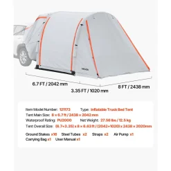 VEVOR Inflatable SUV Tent with Awning, 8 x 6.7 ft 3-Season SUV Tailgate Tent with Ventilated Doors & Mesh Window, PU2000mm Waterproof Car Rear Hatch Tents for Outdoor Camping - Air Pump Included