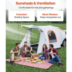 VEVOR Inflatable SUV Tent with Awning, 8 x 6.7 ft 3-Season SUV Tailgate Tent with Ventilated Doors & Mesh Window, PU2000mm Waterproof Car Rear Hatch Tents for Outdoor Camping - Air Pump Included
