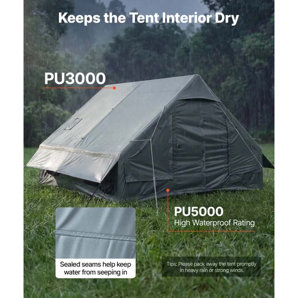 VEVOR Inflatable Tent for Camping 5-8 Person Blow Up Tent with Hand Pump, for Family Outdoor Glamping, Waterproof 420D Oxford, Easy Setup Air House with Skylight, Stove Jack, Mesh Windows & Carry Bag