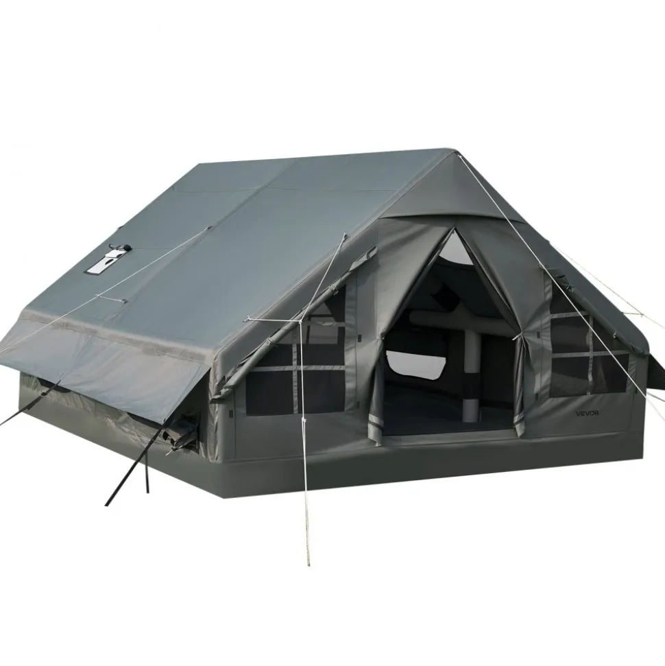 VEVOR Inflatable Tent for Camping 5-8 Person Blow Up Tent with Hand Pump, for Family Outdoor Glamping, Waterproof 420D Oxford, Easy Setup Air House with Skylight, Stove Jack, Mesh Windows & Carry Bag