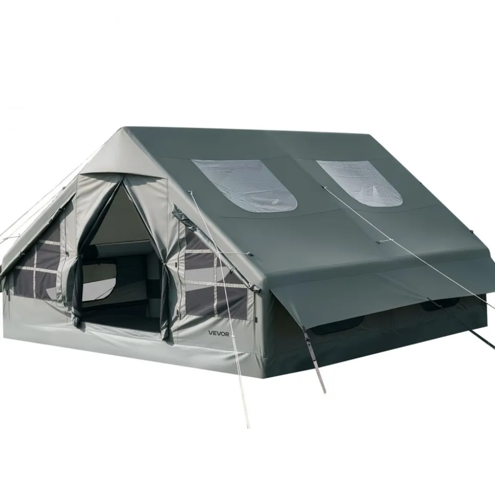 VEVOR Inflatable Tent for Camping 5-8 Person Blow Up Tent with Hand Pump, for Family Outdoor Glamping, Waterproof 420D Oxford, Easy Setup Air House with Skylight, Stove Jack, Mesh Windows & Carry Bag