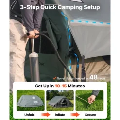 VEVOR Inflatable Tent for Camping 5-8 Person Blow Up Tent with Hand Pump, for Family Outdoor Glamping, Waterproof 420D Oxford, Easy Setup Air House with Skylight, Stove Jack, Mesh Windows & Carry Bag