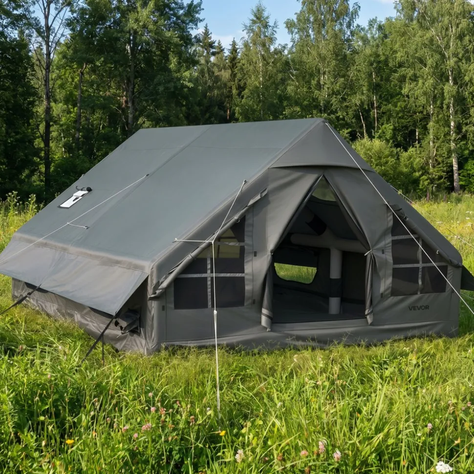 VEVOR Inflatable Tent for Camping 5-8 Person Blow Up Tent with Hand Pump, for Family Outdoor Glamping, Waterproof 420D Oxford, Easy Setup Air House with Skylight, Stove Jack, Mesh Windows & Carry Bag