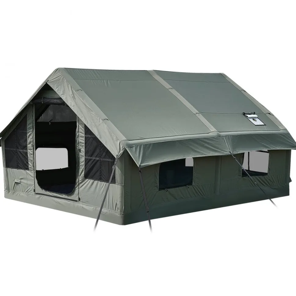VEVOR Inflatable Tent for Camping 5-8 Person Blow Up Tent with Pump Green, for Family Outdoor Glamping, Waterproof Poly-Cotton, Easy Setup Air House with Skylight, Stove Jack, Mesh Windows & Carry Bag
