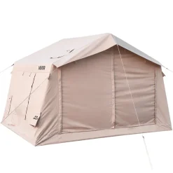 VEVOR Inflatable Tent for Camping 2-4 Person Blow Up Tent with Pump Beige, for Family Outdoor Glamping, Waterproof 420D Oxford, Easy Setup Air House with Skylight, Stove Jack, Mesh Windows & Carry Bag