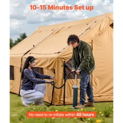 VEVOR Inflatable Tents for Camping, 8-12 Person Easy Setup Blow up Tent with Hand Pump, 4 Season Luxury Glamping Tent with 2 Skylights, Canopy, Stove Jack, 2 Doors & Mesh Windows (Include Storage Bag)