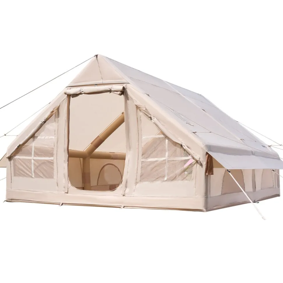 VEVOR Inflatable Tents for Camping, 5-8 Person Easy Setup Blow up Tent with Hand Pump, 300D Oxford Glamping Tent with Stove Jack 2 Doors & 4 Mesh Windows, Storage Bag Included for Easy Taking