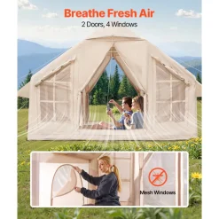 VEVOR Inflatable Tents for Camping, 4-6 Person Easy Setup Blow up Tent with Hand Pump, 300D Oxford 4 Season Glamping Tent with Stove Jack 2 Doors & 4 Mesh Windows, Storage Bag Included for Easy Taking
