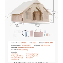VEVOR Inflatable Tents for Camping, 4-6 Person Easy Setup Blow up Tent with Hand Pump, 300D Oxford 4 Season Glamping Tent with Stove Jack 2 Doors & 4 Mesh Windows, Storage Bag Included for Easy Taking