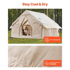 VEVOR Inflatable Tents for Camping, 4-6 Person Easy Setup Blow up Tent with Hand Pump, 300D Oxford 4 Season Glamping Tent with Stove Jack 2 Doors & 4 Mesh Windows, Storage Bag Included for Easy Taking