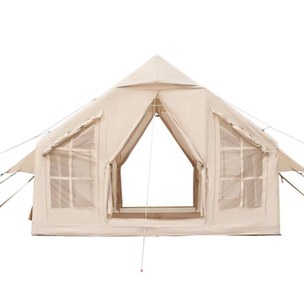 VEVOR Inflatable Tents for Camping, 4-6 Person Easy Setup Blow up Tent with Hand Pump, 300D Oxford 4 Season Glamping Tent with Stove Jack 2 Doors & 4 Mesh Windows, Storage Bag Included for Easy Taking