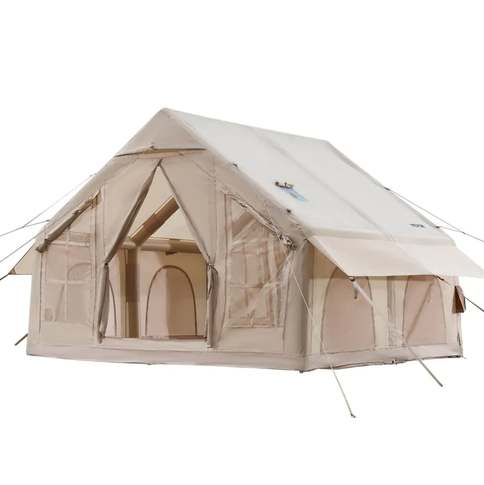 VEVOR Inflatable Tents for Camping, 4-6 Person Easy Setup Blow up Tent with Hand Pump, 300D Oxford 4 Season Glamping Tent with Stove Jack 2 Doors & 4 Mesh Windows, Storage Bag Included for Easy Taking